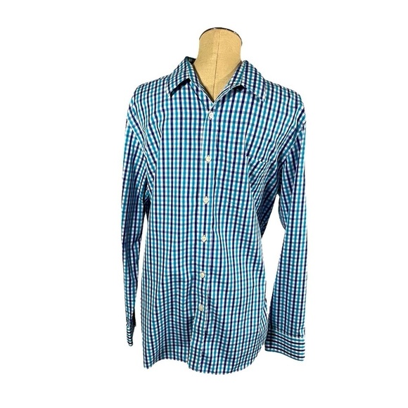 J. Crew Thompson Shirtings Collection Teal Blue White Plaid Button Down Size L - Picture 1 of 7